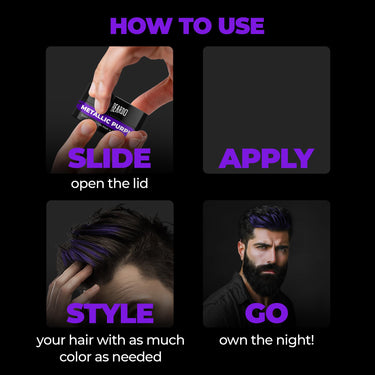 Beardo Dye Hard Temporary Hair Color - Metalic Purple, 25g | Temporary 1-Day 1-Wash | DIY Instant Hair Color Makeup for Men | No Bleach | No Ammonia | No Damage